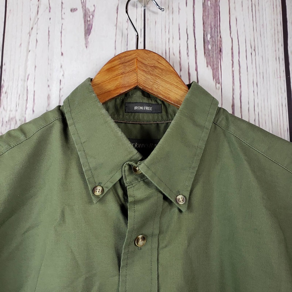 St Johns Bay Iron Free Button Down Shirt Mens Size Medium Short Sleeve Green - Picture 3 of 7